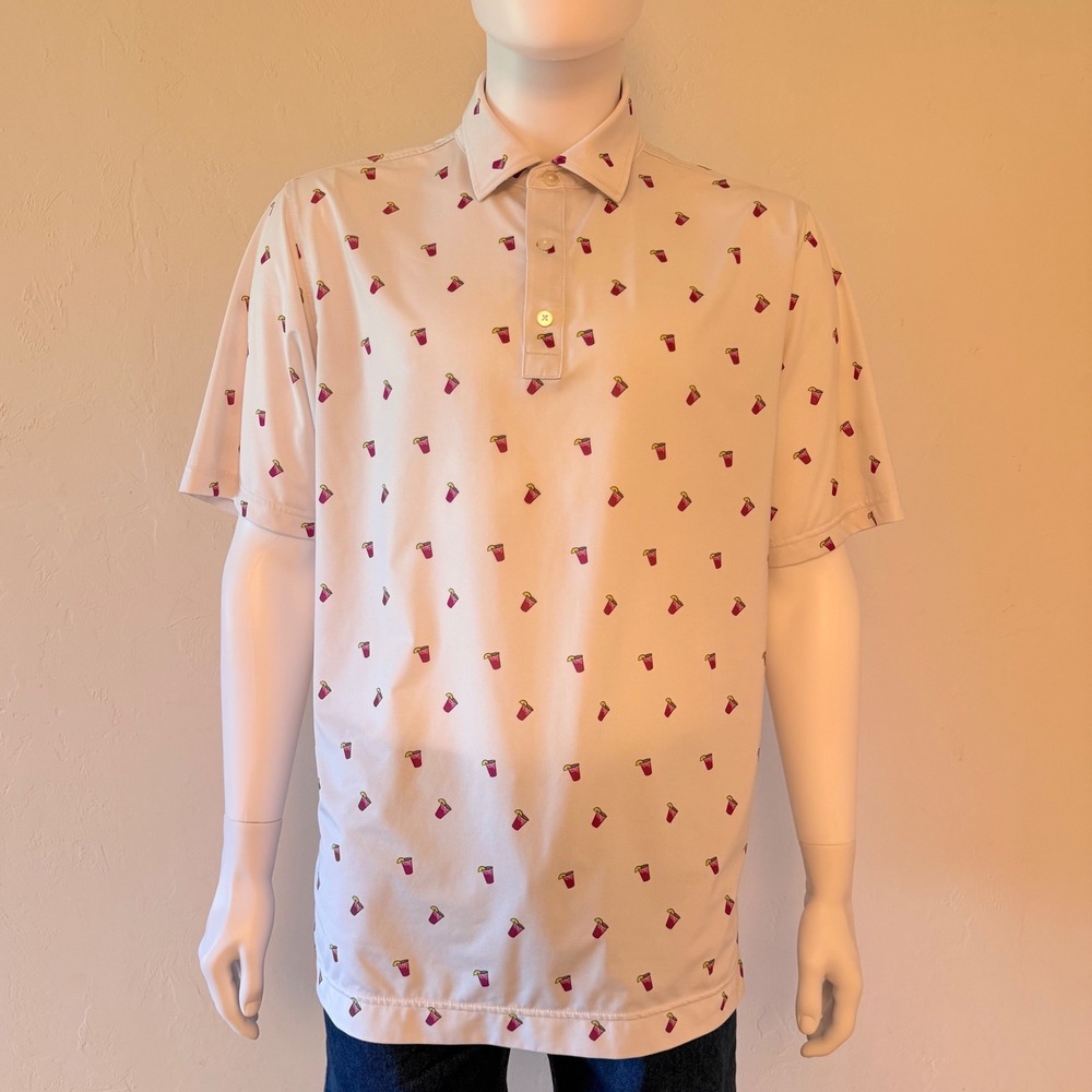 FootJoy Mens White Cocktail Print ProDry Golf Polo Short Sleeve Shirt Size L